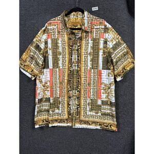Prestige Original Shirt Mens 2XL Gold Black Greek Key Baroque Button Up Rayon